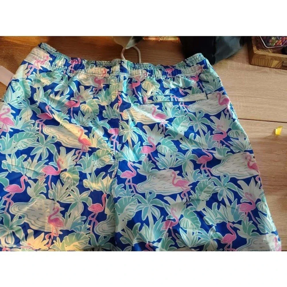 Mens Resort Swim Trunk Flamingo‎ Palm Tree Print Blue Size M Member's Mark